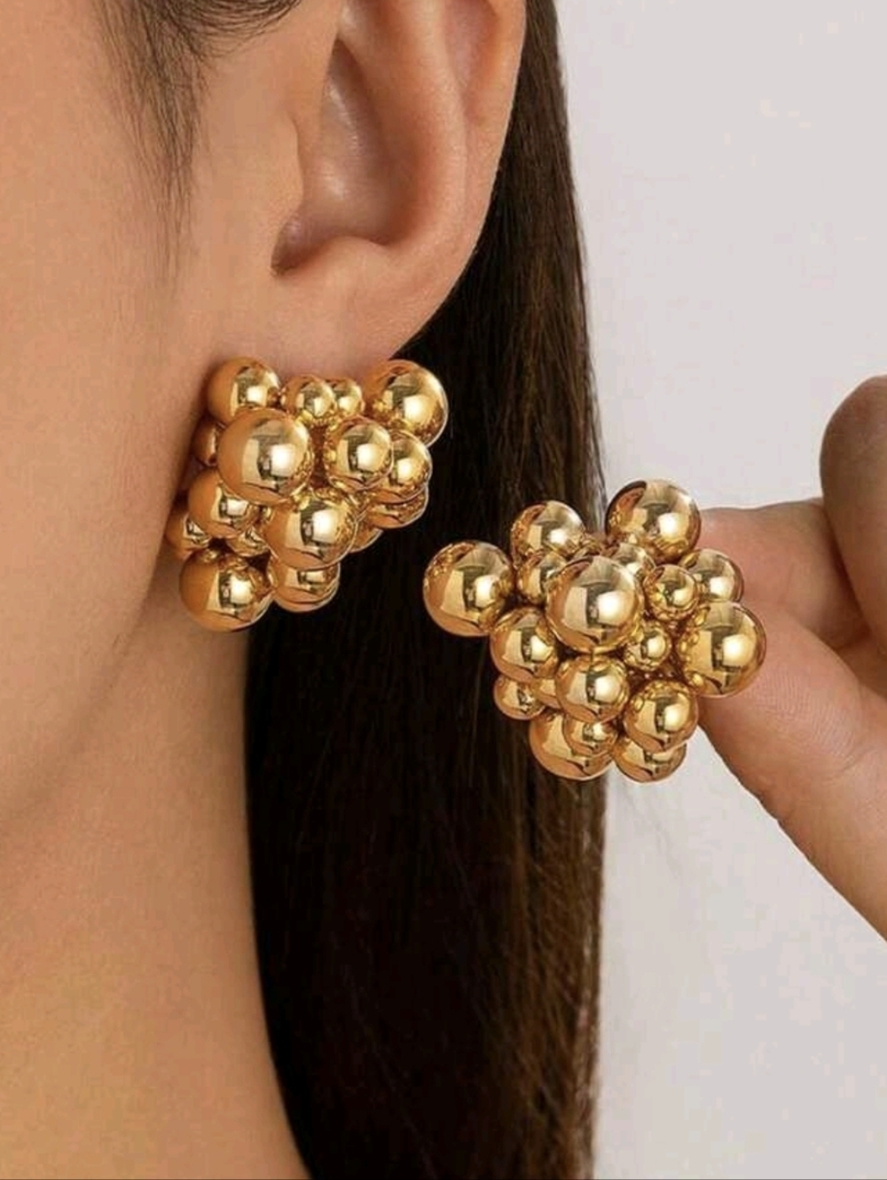 Gold Cluster Ball Statement Earrings - Women Jewelry
